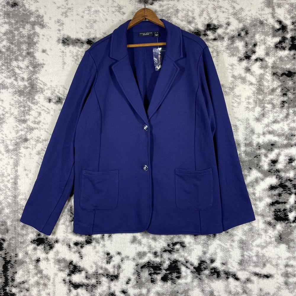 Susan Graver Weekend Sweater Blazer Womens Size Extra Large Blue Pockets